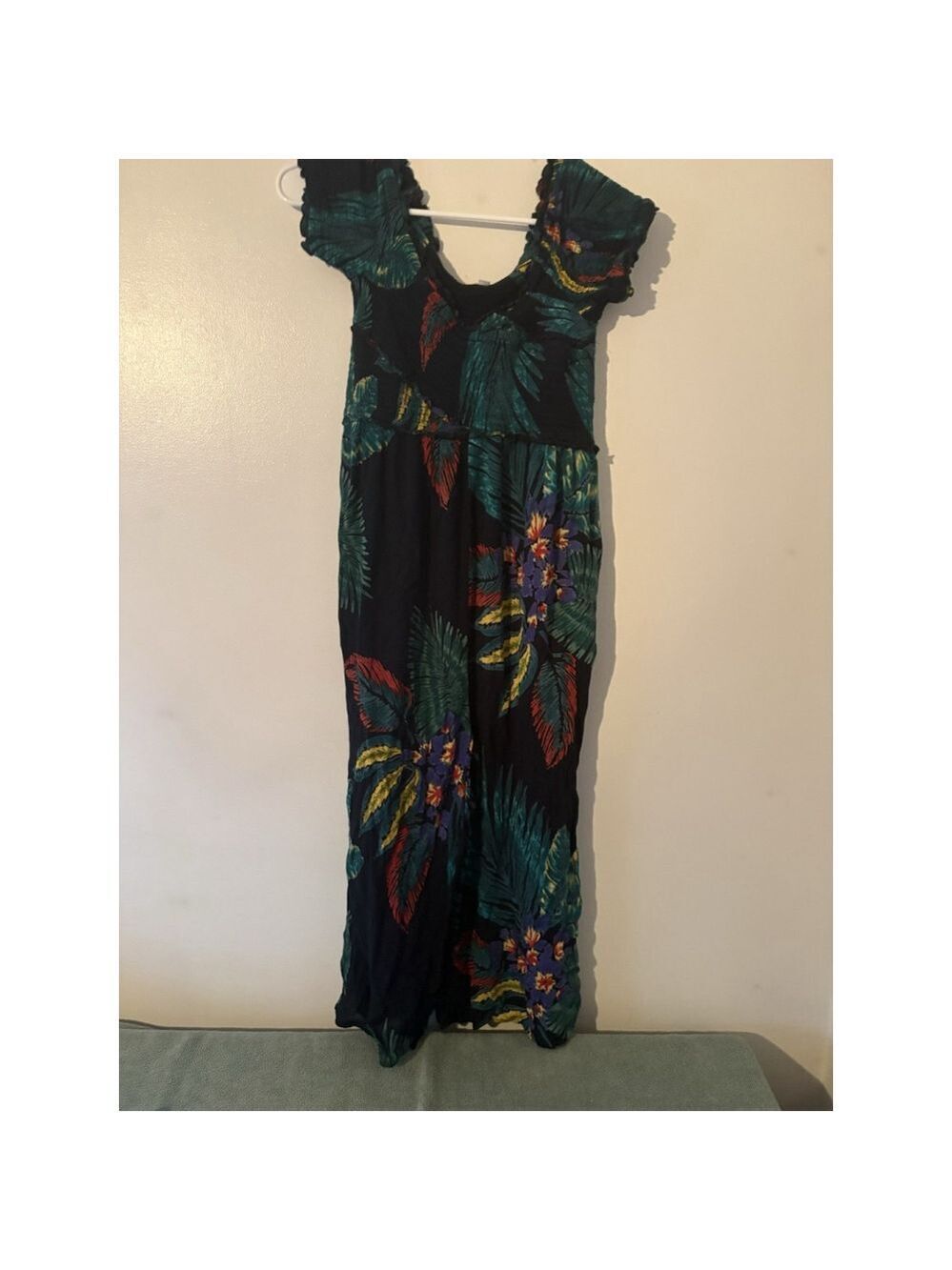 Patrons of Peace Tropical Floral Jumpsuit Medium Smocked Boho Wide Leg Resort